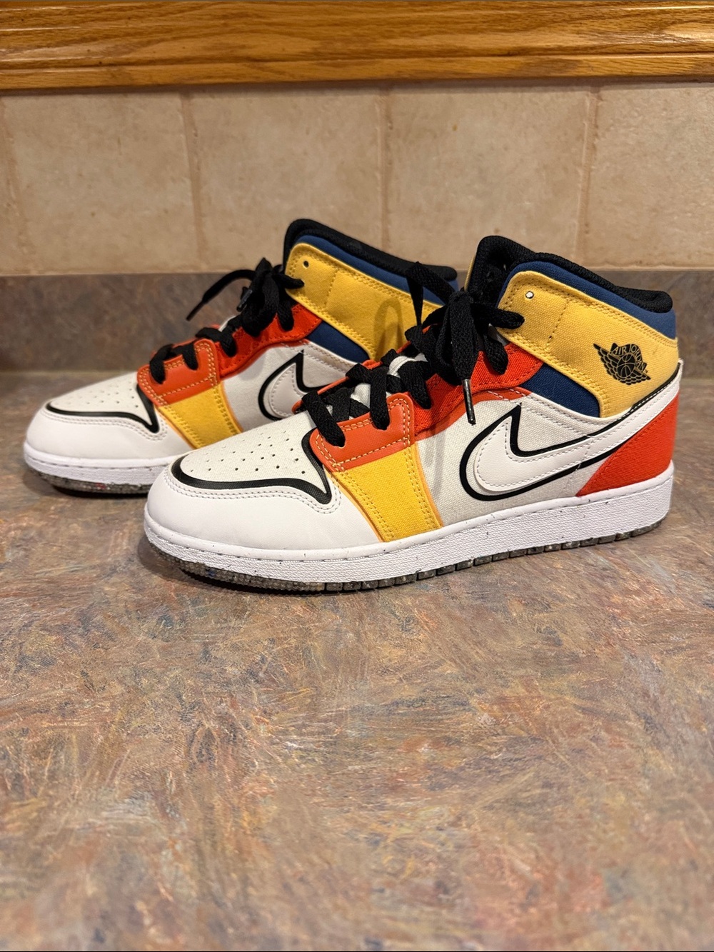 Nike Kids White, Yellow & Orange High-Top Sneakers